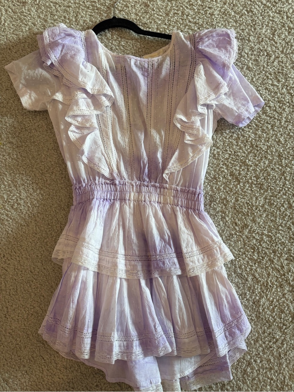 LoveShackFancy Lavender and White Ruffle Tiered Dress